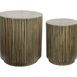 Profijt Meubel Bijzettafelset Brody 47 en 35 cm bamboeprint rond