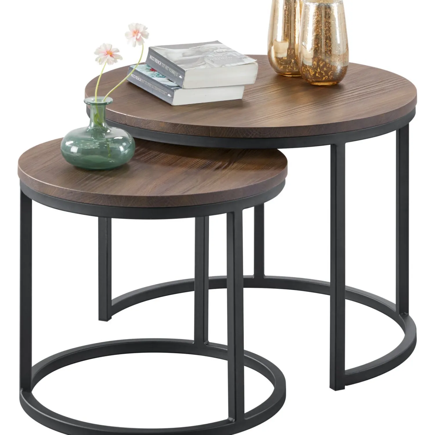 Profijt Meubel Bijzettafelset Budrio donkerbruin 45 en 60 cm rond