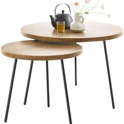 Profijt Meubel Bijzettafelset Zena old teak 50 en 70 cm rond