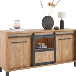 Profijt Meubel Dressoir Alva 90x179x50 cm orange teak met verlichting