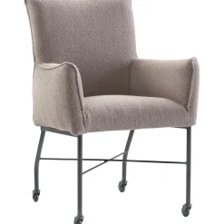 Profijt Meubel Eetkamerstoel Myro bouclé taupe met wieltjes