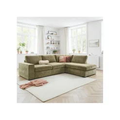 Profijt Meubel Hoekbank rechts Yukom groen met kussens premium comfort