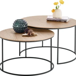 Profijt Meubel Salontafelset Ferbane misty oak 65 en 75 cm rond