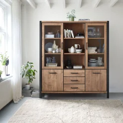 Profijt Meubel Vitrinekast Mantera 200x180x48 cm donkerbruin